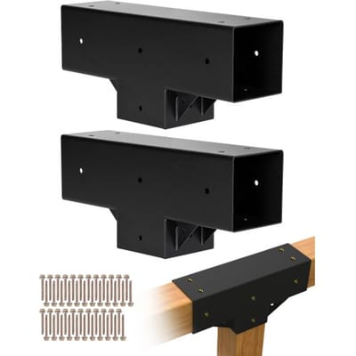 VEVOR paalconnectoren, 2-pack, T-vormige paalhoeken voor palen met een binnenmaat van 92 x 92 mm, 3-weg pergolabeugels, prieelbeugelset met schroeven