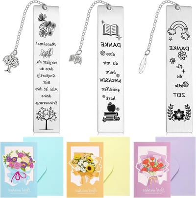 3 Sets van Bedankgeschenken voor Docenten met Lesezeichen en Kaarten voor Afscheid, Verjaardag en Kerst, Perfect voor Basisschool en Kleuterschool