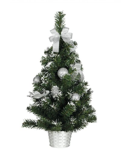 GUIRMA - Staande kerstboom met zilveren decoraties, 60 cm, besneeuwde look