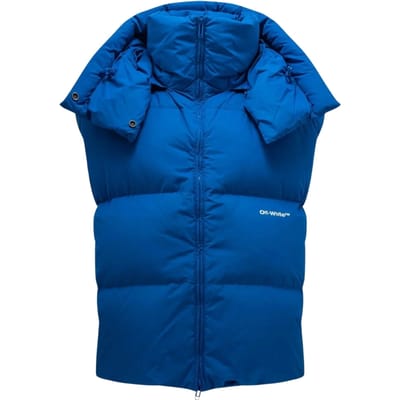 Gebroken wit Bouce gilet met capuchon, pauwblauw donsjack