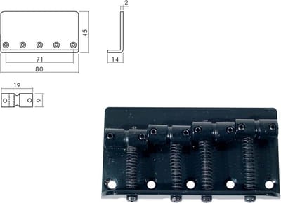 Boston BB-104-B Brug-Staartstuk voor Jocker/Puncher Basgitaar - 19mm Zwart