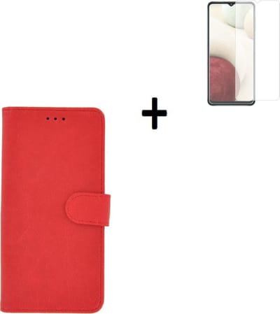 Hoesje Geschikt voor Samsung Galaxy A22 5G - 5G - Screenprotector A22 5G - Samsung A22 5G Hoes Wallet Bookcase Rood + Tempered Glass