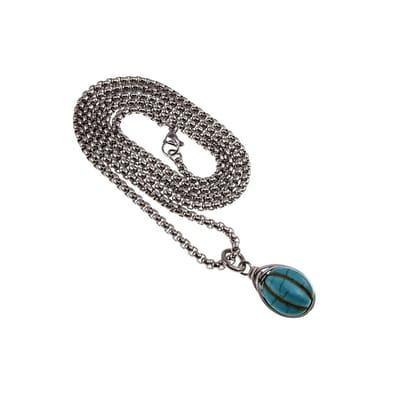 60cm x 3mm Jasseron-Ketting + Turquoise Steen Hanger, Visgraattechniek Steen Hanger, RVS, Dames - Handgemaakt door esde2