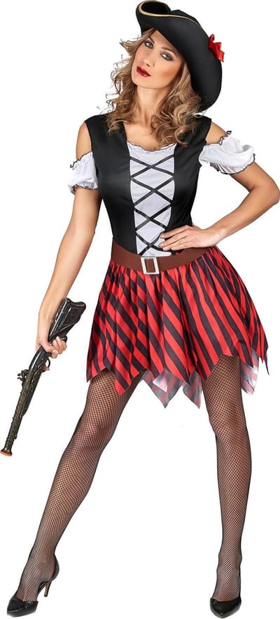 Rood en zwart gestreept piratenkostuum voor vrouwen - Verkleedkleding - Maat S