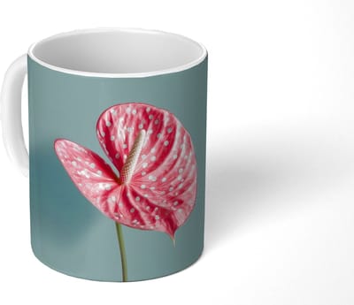 Mok - Koffiemok - Blad - Anthurium - Stippen - Roze - Mokken - 350 ML - Beker - Koffiemokken - Theemok