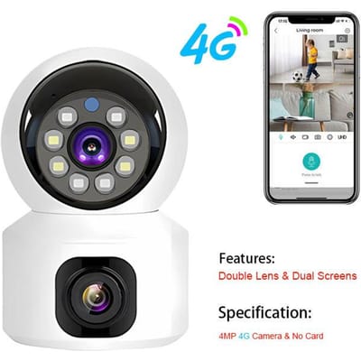 Carte SIM 4G caméra intérieure double objectif Mini caméra IP 2K 4MP WIFI sécurité sans fil Vision nocturne Camara vidéo Surveillance V380 Pro 4G Cam