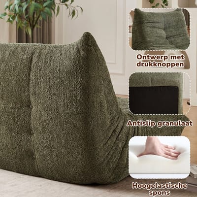 Togo Stijl Tweezitsbank - Chenille Vloerbank - Memory Foam Zitzak Bank - Lounge Stoel Zonder Armleuningen - Woonkamer & Gaming - Groen