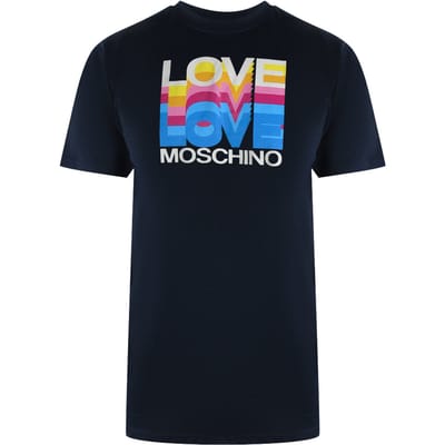 Love Moschino Marineblauw T-shirt Maat L Met Kleurrijk Love-logo