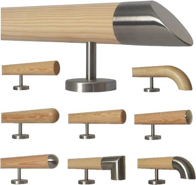 Houten Trapleuning - Grenen Leuning - Binnen Gebruik - Roestvrij Staal Eindstuk - 200 cm Lengte - Gelakt
