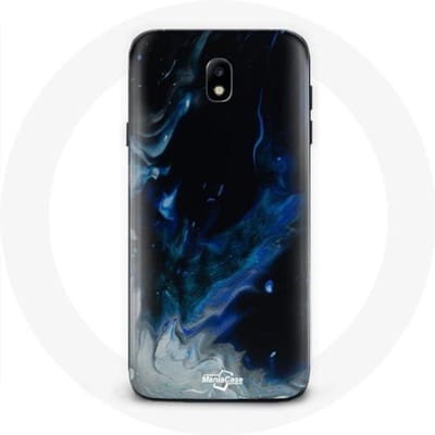 Samsung Galaxy J3 2017 hoesje veelkleurige rookwolken van blauw, grijs en zwart op een zwarte achtergrond grijs