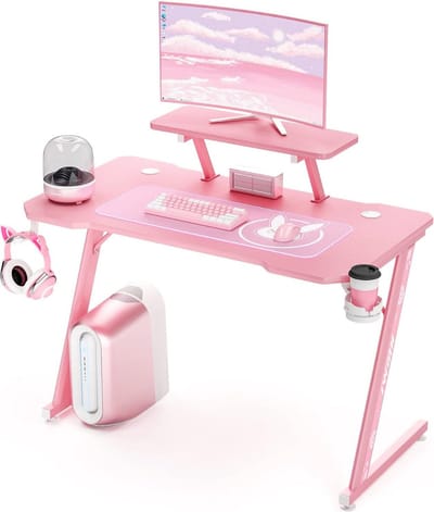Gaming Bureau - Groot Ergonomisch Gaming Computer Bureau - Koolstofvezel Tafelblad - Roze