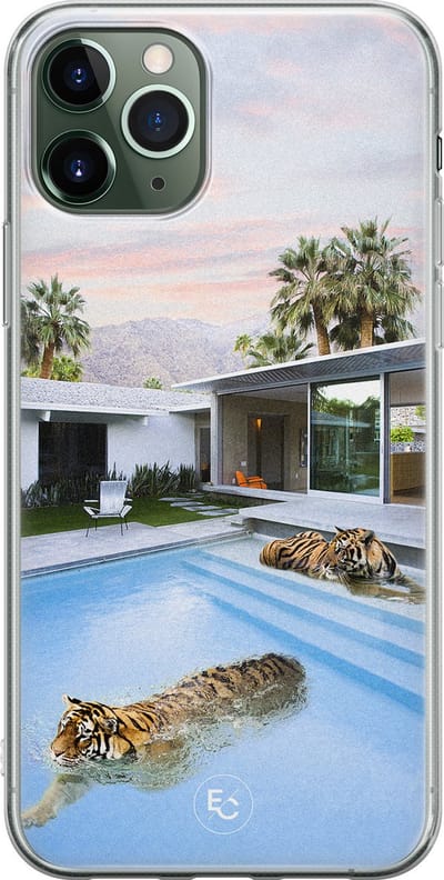 Hoesje geschikt voor iPhone 11 Pro - Tijger zwembad - Soft Case - TPU - Print - Multi - ELLECHIQ