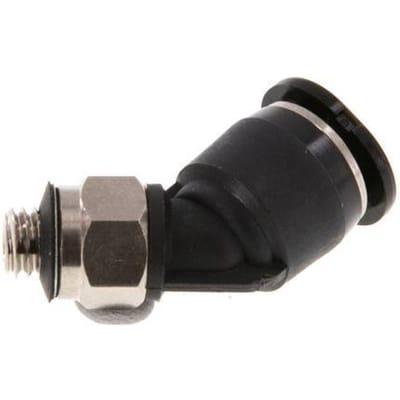6mm x M 5 45 graden L-verbinding Messing/PBT Insteekfitting Buitendraad Compact Ontwerp NBR