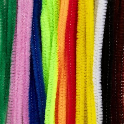Chenille, L: 30 cm, dikte 6 mm, diverse kleuren, 50 div/ 1 doos