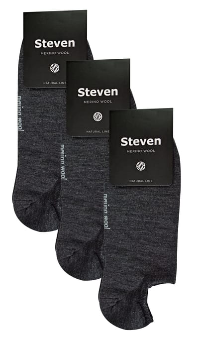 Steven - 3 Paar Heren Merino Wol Onzichtbare Sokken | Ademende Lichte Sokken - Houtskool