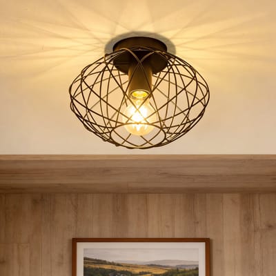 NETTLIFE Plafonnière - 1xE27 - Zwart Plafondlamp - Ø 25cm - Industriële Ganglamp - Decoratieve Plafondlampen - Metaal - met UFO-design - voor Woonkamer | Keuken | Slaapkamer