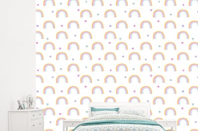 Behang - Fotobehang Regenboog - Vlinder - Baby - Breedte 245 cm x hoogte 220 cm