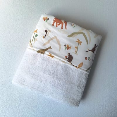Wiegdeken - teddy ecru - katoen zambia jungle print - 70x 100 cm - Handgemaakt - Handmade