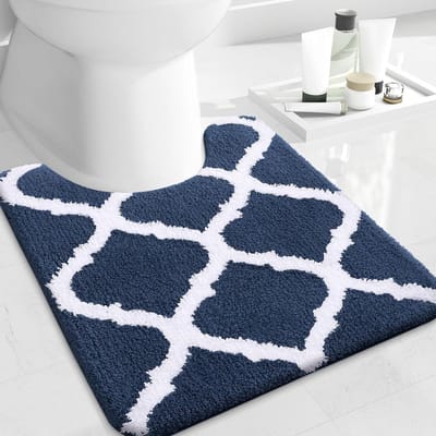 Wasbare Antislip WC-mat met Uitsparing, Zacht Hoogpolig Toiletmat 50 x 60 Marineblauw