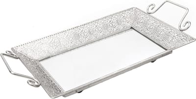 Rechthoekig spiegeldienblad 41x22 cm | Decoratieve dienbladen | Metalen Dienblad Met Spiegel | Zilver dienblad