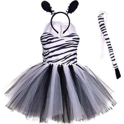 Kinderen Dier Cosplay Kostuum Baby Meisje Bos Thema Giraf Koe Tijger Luipaard Zebra Print Tutu Jurk Verjaardag Jungle Feest Outfit S (2T)&Kids Animal