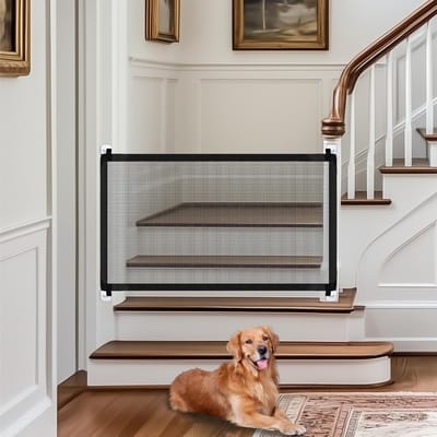 Veiligheidspoorten voor Trappen zonder Boren 110 x 72 cm - Zwarte Hondenpoort met 8 Plakhaken voor Trappen, Deuren en Gangpaden, Set van 2