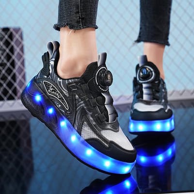 Nieuwe Wegloop Schoenen Jongens Vierwielige Katrol Schaatsen In Vervorming Veters Licht Lichtgevend Lopen Wielen 37