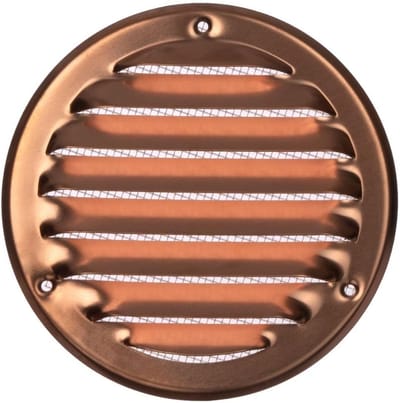 Ronde Ventilatie Rooster 100mm met Inbouwframe en Muggengaas - Koperkleurig Metaal
