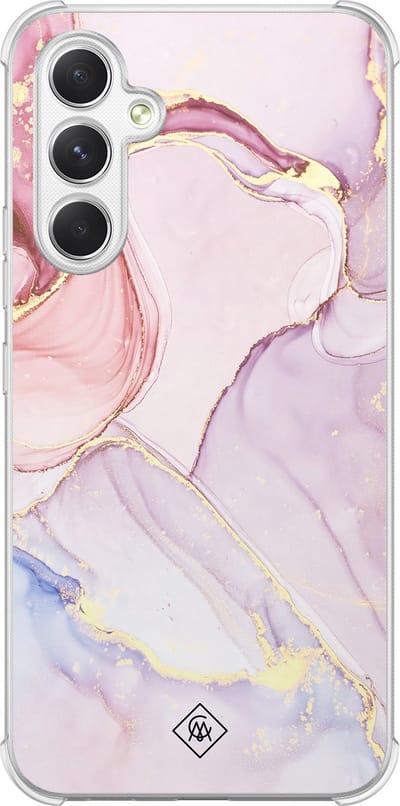 Casimoda® hoesje - Geschikt voor Samsung Galaxy A15 - Marmer roze paars - Shockproof case - Extra sterk - TPU/polycarbonaat - Paars, Transparant