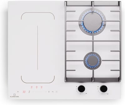 Klarstein Gaskookplaat MultiChef 4 Inductie- en – 4 zones (2 gas + 2 inductie) – Flexzone – Slider bediening – Stop & Go – Timer – 7 kW – Wit – 58,5 cm - 51 cm - voor Keuken - Compact - Gas Hob - Gas Kookveld - Gasfornuis