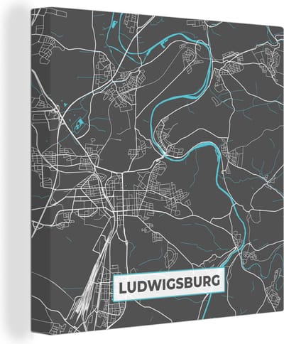 Canvas Schilderij Stadskaart – Ludwigsburg – Duitsland – Plattegrond – Kaart - 20x20 cm - Wanddecoratie