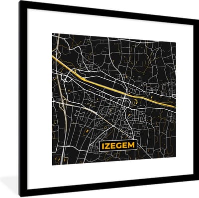 Fotolijst incl. Poster - Plattegrond - Izegem - Kaart - Stadskaart - 40x40 cm - Posterlijst