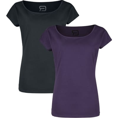R.E.D. by EMP T-shirt - Doppelpack T-Shirts mit Rundhalsausschnitt - M tot 3XL - voor Vrouwen - zwart-lila