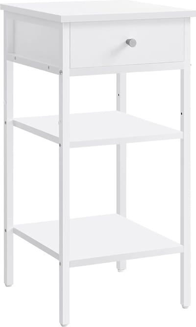 Hoppa! Bijzettafeltje - Nachtkastje - Industriële accenttafel - Rustiek wit - 35 x 35 x 70 cm (B x D x H)