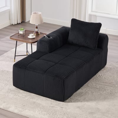 MODFU Compacte Bank - Zijvakken En Bekerhouders - Retro - Woonkamer - Cordstof - Zwart - 158 x 93 x 61 cm