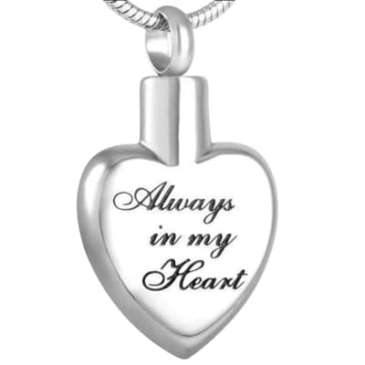Aramat Jewels | Gedenkhangers | Stalen Ashanger Always in My Heart – Zilverkleurig Gedenksieraad Hart | | | |17mm | Staal | Volwassenen | Verkleurd niet