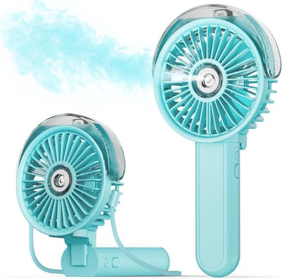 Draagbare sproeiventilator - 180° opvouwbare handventilator met sproeifunctie, 3 windsnelheden, 30 ml waterreservoir, USB-oplaadfunctie - perfect voor op reis, buitenactiviteiten, make-up, kamperen, thuis en op kantoor.