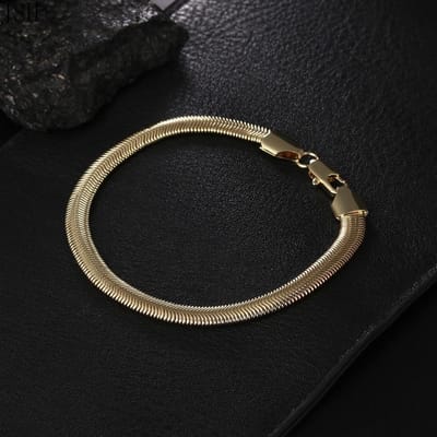Goud Kleurige Flat Link Armband - Platte Slangen Schakels - Super Soepel - Heren Dames - Papa Cadeau Voor Mannen - Vaderdag