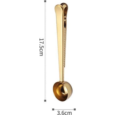 Cuillère à café 2 en 1 en acier inoxydable avec clip de fermeture, cuillère à mesurer pour poudre de café, thé, lait, accessoires pour café or