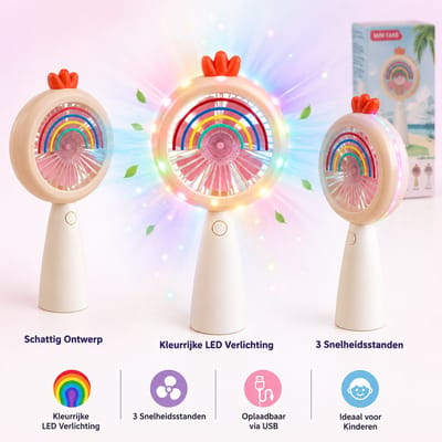 Litalife Handventilator - Draagbaar - USB-C Oplaadbaar - Beige met Regenboog LED Verlichting