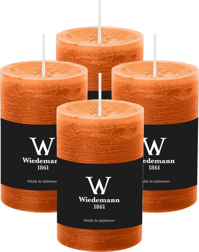 Wiedemann Cilinderkaars/stompkaars - 4x - rustieke kaars - cognac - 6 x 9 cm - 30 branduren
