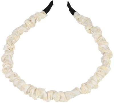 Haarsoires Haarband Diadeem 1cm – Gerimpelde Bloemenprint Stof – Wit Creme - Comfortabel voor Dames & Meisjes - Universele Maat