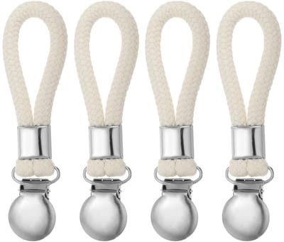 Dailygoods - PATIKIL Verdikte keperstof metalen keukenhanddoeken clip, 4 stuks theedoekhouder handdoekhaak met hangende gevlochten katoenen lus voor thuis keuken badkamer kasten, beige
