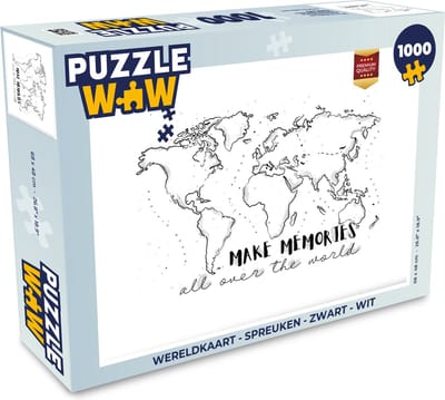 Puzzel Wereldkaart - Spreuken - Zwart - Wit - Legpuzzel - Puzzel 1000 stukjes volwassenen