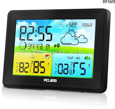RFWR® Draadloos weerstation met buitensensor en digitaal kleurendisplay voor temperatuur en luchtvochtigheid