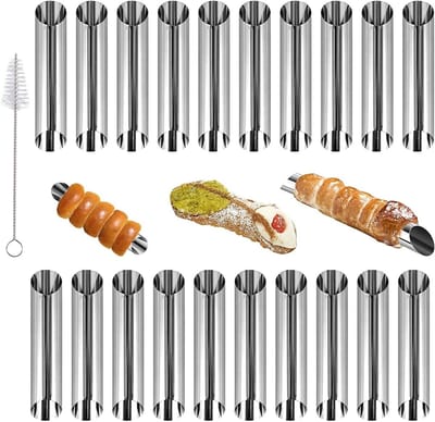 Solidchoice - Set van 20 RVS Cannoli Mallen met Reinigingsborstel