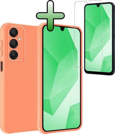 Hoesje Met Screenprotector - Geschikt voor Samsung Galaxy A16 - Sterk & Shockproof - Back Cover - Siliconen Case - Telefoon Hoes - Perzik