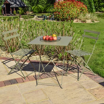 BPS Deluxe Tuin Bistroset - Olijfgroen - Vierkante tafel - Poedergecoat staal - Eenvoudig op te bergen