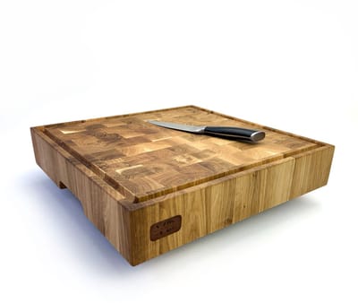 Blocks & Boards Butcher Block VD8 - Kopshouten Hakblok - Handgemaakt in Nederland van 100% massief Eiken - Afm. 40x40x8cm Met Sapgoot