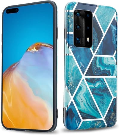 Cadorabo Hoesje geschikt voor Huawei P40 in Blauwe Golf Marmer No. 13 - Beschermhoes gemaakt van TPU siliconen Case Cover met mozaïek motief